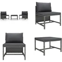 vidaXL 3-delige Loungeset met kussens poly rattan grijs - Tuinstoel - Tuinstoelen - Loungestoel - Loungestoelen