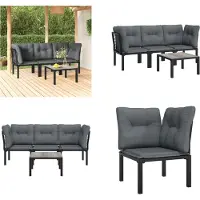 vidaXL 4-delige loungeset voor de tuin, zwart en grijs, van polyrotan - Loungeset voor de tuin - Loungesets voor de tuin - Loungeset - Tuinmeubelset