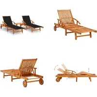 vidaXL Ligstoelen 2 st met tafel en kussens massief acaciahout - Zonnestoel - Zonnestoelen - Zonnebed - Zonnebedden