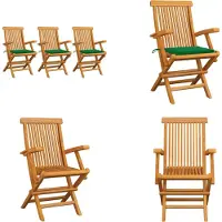 vidaXL Tuinstoelen 3 st met groene kussens massief teakhout - Tuinstoel - Tuinstoelen - Tuin Stoel - Tuin Stoelen