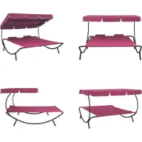 vidaXL Loungebed met luifel en kussens roze - Ligstoel - Ligstoelen - Ligbed - Ligbedden
