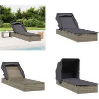 vidaXL Ligbed met inklapbaar dak 213x63x97 cm poly rattan grijs - Ligbed - Ligbedden - Tuinstoel - Relaxstoel