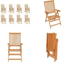 vidaXL Tuinstoelen 8 st verstelbaar met kussens massief teakhout - Houten Stoel - Houten Stoelen - Tuin Stoel - Tuin Stoelen