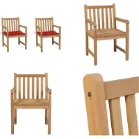 vidaXL Tuinstoelen 2 st met rode kussens massief teakhout - Tuinstoel - Tuinstoelen - Buitenstoel - Buitenstoelen