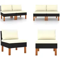 vidaXL Middenbanken 2 st poly rattan en massief eucalyptushout - Middenbank - Middenbanken - Middenzitting - Middenzittingen