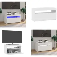 vidaXL Tv-meubel met LED-verlichting 75x35x40 cm hoogglans wit - Tv-kast - Tv-kasten - Tv-meubel - Tv-meubel Met LED-verlichting