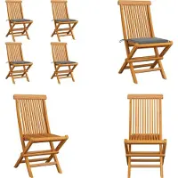 vidaXL Tuinstoelen met grijze kussens, 4 stuks, massief teakhout - Tuinstoelen