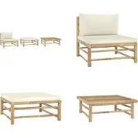 vidaXL 3-delige Loungeset met crèmewitte kussens bamboe