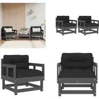 vidaXL Tuinstoelen 2 st met kussens massief grenenhout grijs - Tuinstoel - Tuinstoelen - Stoel - Loungestoel