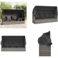vidaXL Loungebed met luifel en kussens poly rattan grijs - Loungebed - Loungebedden - Loungebed Met Kussens - Tuinbed