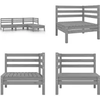 vidaXL 4-delige Loungeset massief grenenhout grijs