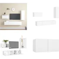 vidaXL 4-delige Tv-meubelset bewerkt hout wit - Tv-kastenset - Tv-kastensets - Tv-kasten - Tv-meubelset