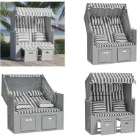 vidaXL Strandstoel met kussens poly rattan en massief hout grijs wit - Strandstoel - Strandstoelen - Strandkorb - Zitstoel