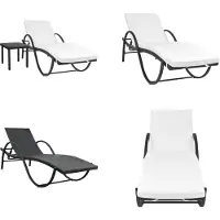 vidaXL Ligbed met kussen en tafel poly rattan zwart - Ligstoelen - Ligstoelen - Zonnebed - Zonnebedden