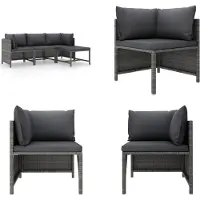 vidaXL 4-delige Loungeset met kussens poly rattan grijs - Loungeset - Loungesets - Lounge Set - Lounge Sets