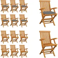 vidaXL Tuinstoelen 6 st met grijze kussens massief teakhout - Tuinstoel - Tuinstoelen - Tuin Stoel - Tuin Stoelen