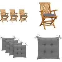 vidaXL Tuinstoelen 3 st met grijze kussens massief teakhout - Tuinstoel - Tuinstoelen - Tuin Stoel - Tuin Stoelen
