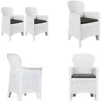 vidaXL Tuinstoel 2 st met kussen rattan-look kunststof wit - Tuinstoel - Tuinstoelen - Kunststof Tuinstoel - Kunststof Tuinstoelen