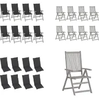 vidaXL Tuinstoelen 8 st verstelbaar met kussens acaciahout grijs - Tuinstoel - Tuinstoelen - Stoel - Stoelen