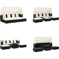 vidaXL Tuinbed met luifel poly rattan zwart - Tuinbed Met Dak - Tuinbedden Met Dak - Dagbed - Dagbedden