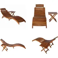 vidaXL Ligbed met tafel massief acaciahout bruin - Ligbed Met Tafel - Ligbedden Met Tafels - Ligbeddenset - Ligbeddensets