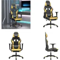 vidaXL - Gamestoel - met - voetensteun - kunstleer - zwart - en - goudkleurig