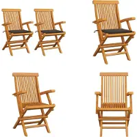 vidaXL Tuinstoelen met taupe kussens, 2 stuks. Massief teakhout - Tuinstoel - Tuinstoelen - Houten tuinstoel - Massieve houten tuinstoel