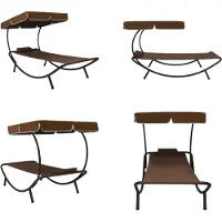 vidaXL Loungebed met luifel en kussen bruin - Zonnebed - Zonnebedden - Ligstoel - Ligstoelen