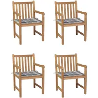 vidaXL Tuinstoelen 4 st met grijs geruite kussens massief teakhout