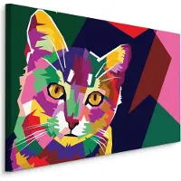 Karo-art Schilderij - Kleurrijke Kat, Multikleur, Premium Print op Canvas