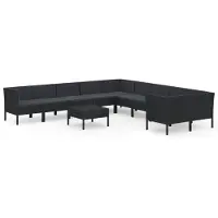 vidaXL 11-delige Loungeset met kussens poly rattan zwart