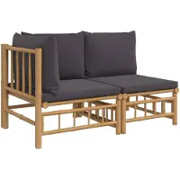vidaXL 2-delige Loungeset met kussens bamboe donkergrijs