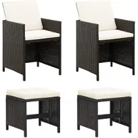 vidaXL Tuinstoel- en voetenbankset 4-delig poly rattan zwart