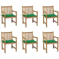 vidaXL Tuinstoelen, 6 stuks, met groene kussens, massief teakhout