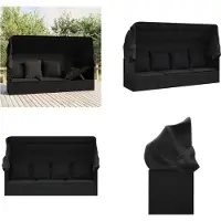 vidaXL Loungebed met luifel en kussens poly rattan zwart - Loungebed - Loungebedden - Loungebed Met Kussens - Tuinbed