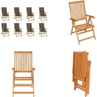 vidaXL Tuinstoelen 8 st verstelbaar met kussens massief teakhout - Houten Stoel - Houten Stoelen - Tuin Stoel - Tuin Stoelen