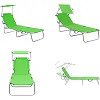 vidaXL Ligbed met luifel inklapbaar staal appeltjesgroen - Ligbed - Ligbedden - Loungebed - Loungebedden