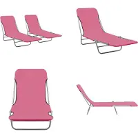 vidaXL Ligbedden inklapbaar 2 st staal en stof roze - Zonnestoel - Zonnestoelen - Ligbed - Ligbedden