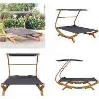 vidaXL Loungebed met luifel 165x203x138 cm gebogen hout antracietkleur - Loungebed - Loungebedden - Tuinbed - Zonnebed