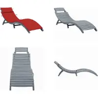 vidaXL Ligbed met kussen massief acaciahout grijs - Ligstoel - Ligstoelen - Lig Stoel - Lig Stoelen