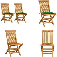 vidaXL Tuinstoelen 2 st met groene kussens massief teakhout - Tuinstoel - Tuinstoelen - Tuin Stoel - Tuin Stoelen