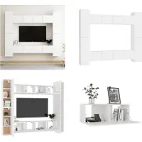 vidaXL 8-delige Tv-meubelset bewerkt hout wit - Tv-meubelset - Tv-meubelsets - Tv Meubelset - Tv Meubelsets