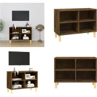 vidaXL Tv-meubel met houten poten 69,5x30x50 cm gerookt eikenkleurig - Tv-meubel - Tv-meubelen - Stereokast - Televisiemeubel