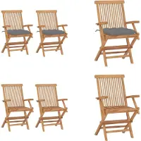vidaXL Tuinstoelen met grijze kussens, 2 stuks. Massief teakhout - Tuinstoel - Tuinstoelen - Houten tuinstoel - Tuinstoel van massief hout