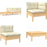 vidaXL 3-delige Loungeset met crèmekleurige kussens massief grenenhout - Loungeset - Loungesets - Lounge Set - Lounge Sets