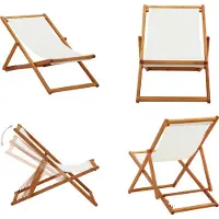 vidaXL Strandstoel inklapbaar eucalyptushout en stof crèmewit - Strandstoel - Strandstoelen - Houten Stoel - Houten Stoelen