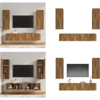 vidaXL 4-delige Tv-meubelset bewerkt hout gerookt eikenkleurig - Tv-kast - Tv-kasten - Tv-meubel - Hifi-meubel