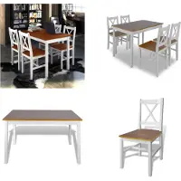 vidaXL 5-delige Eethoek bruin en wit - Eetkamertafel En -stoel - Eetkamertafels- En Stoelen - Eettafel En -stoel - Eettafels En -stoelen
