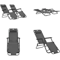 vidaXL Ligbedden inklapbaar 2 st met voetensteun staal grijs - Ligbed - Ligstoelen - Opklapbaar Ligbed - Opklapbare Ligstoelen