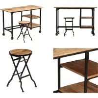 vidaXL Bureau met inklapbaar krukje, massief mangohout, 115x50x76 cm - Bureau - Bureaus - Kantoortafel - Kantoortafels